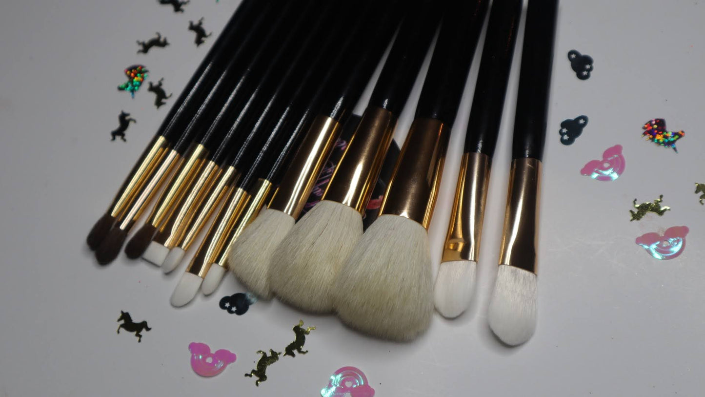 12 Piece Black and Gold Brush Set