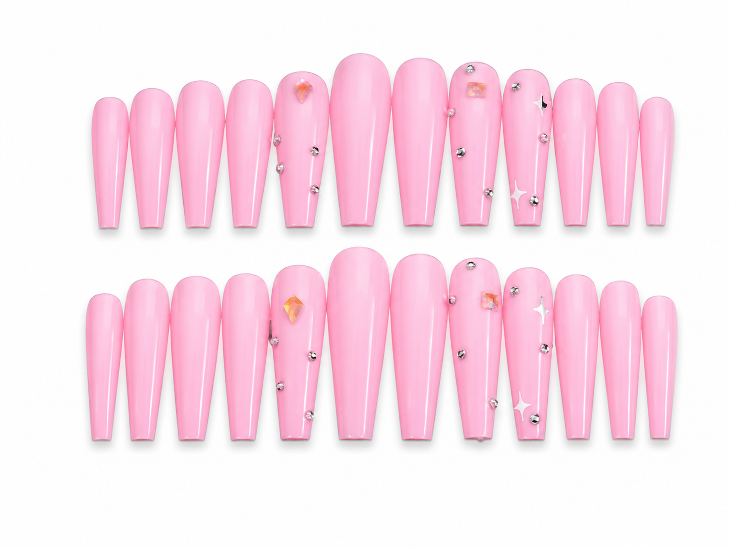 Pink Rhinestone Press-On Nail Set