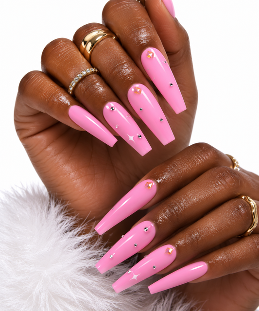 Pink Rhinestone Press-On Nail Set