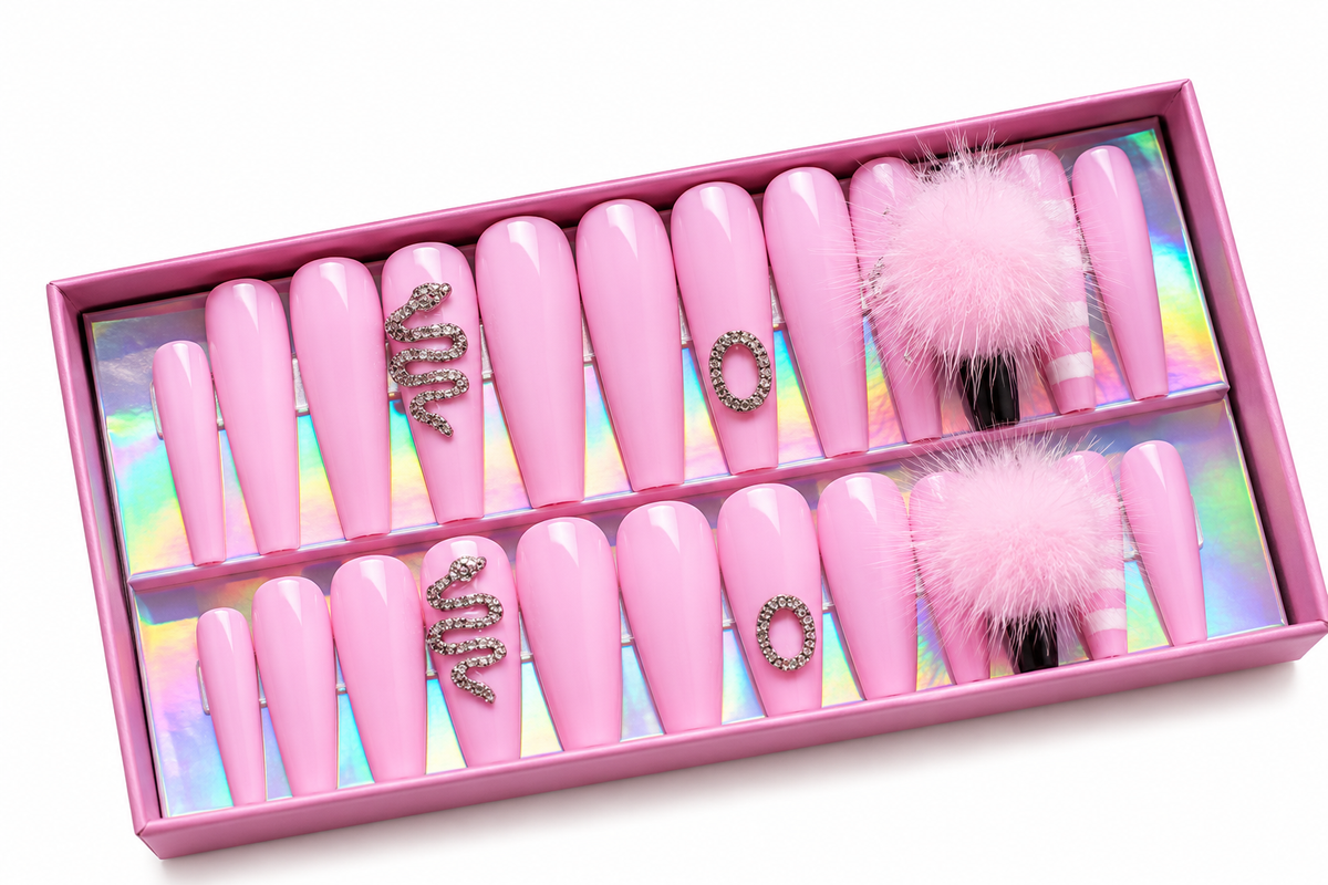 Pink Pom Pom Press-on Nails