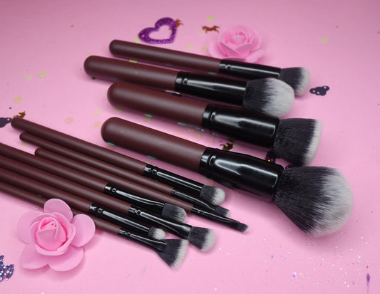 11 Piece Burgundy Brush Set